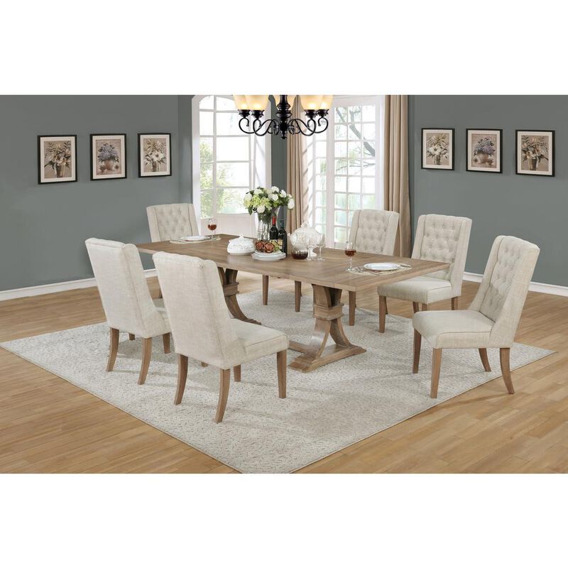 7 Piece Dining Set Extendable w/two 16"Side Leaves Extension & 6 Chairs