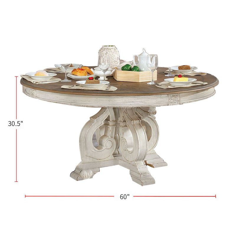Simple Relax Wood Round Dining Table in Antique White image number 3