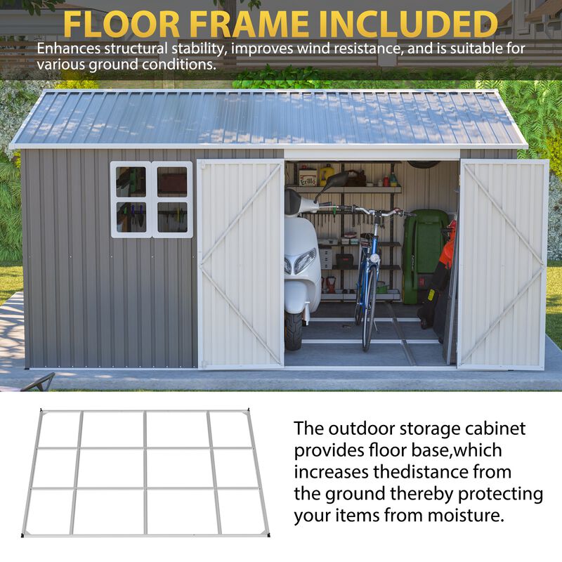 12 x 10 FT Galvanized Steel Shed, Lockable Storage for Patio & Garden image number 5