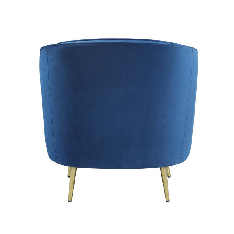 Velvet Accent Chair with Metal Legs in Blue and Gold