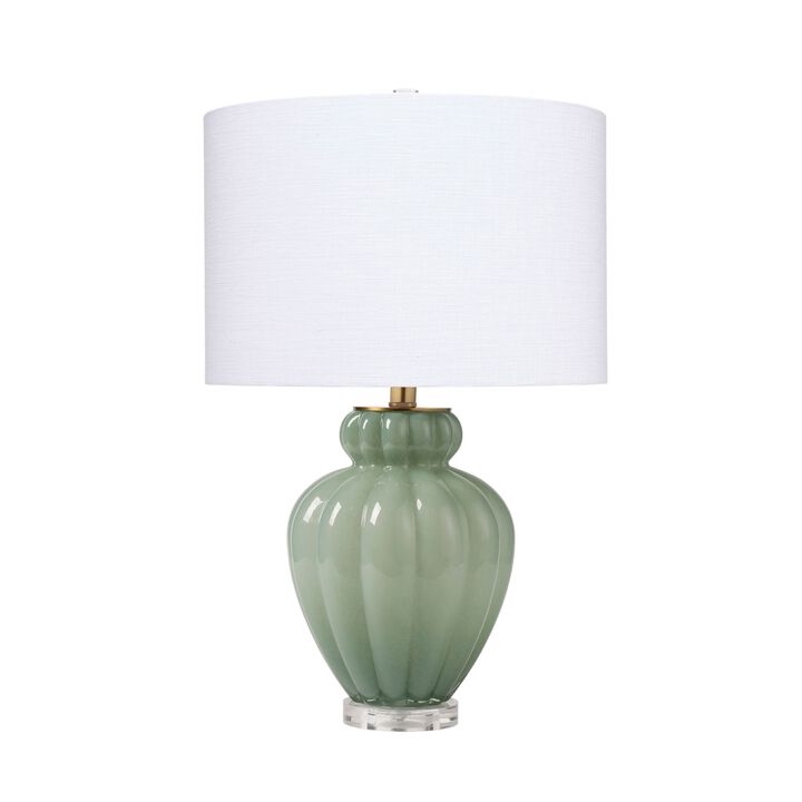 Aggy Accent Table Lamp, White Linen Shade, Green Glass Base 23 Inch