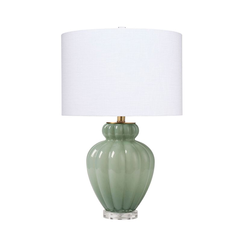 Aggy Accent Table Lamp, White Linen Shade, Green Glass Base 23 Inch