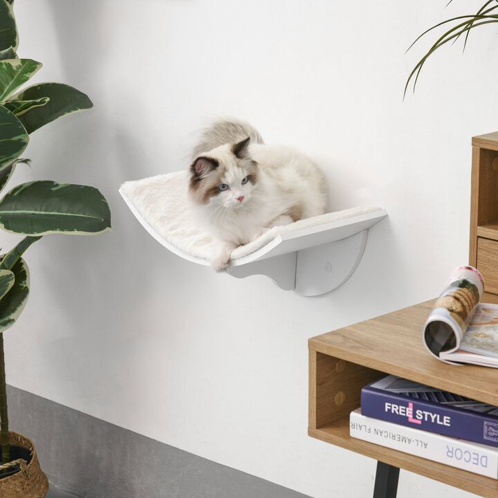 Wood Cat Shelves Wall-Mounted Shelter Curved Kitten Bed Cat Perch Climber Cat Furniture 16.25" x 11" x 8.25" White