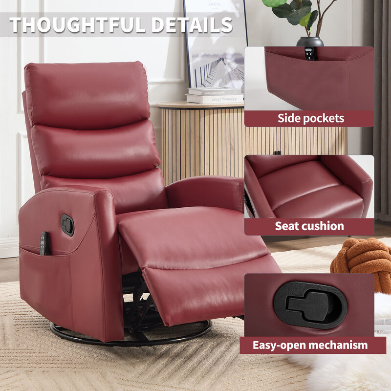 Faux Leather Manual Recliner Chair Swivel Rocker Recliner with Heat & Massage image number 6