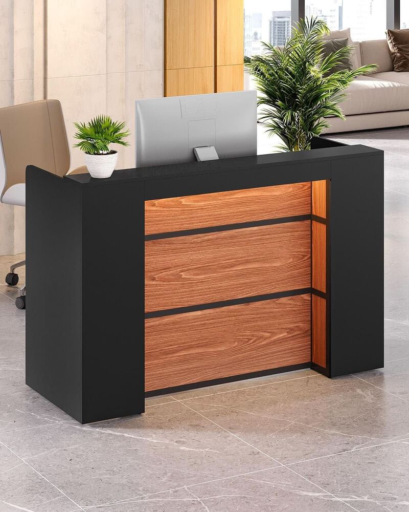 ShipItFurniture 63-Inch Reception Desk Black and Brown image number 2