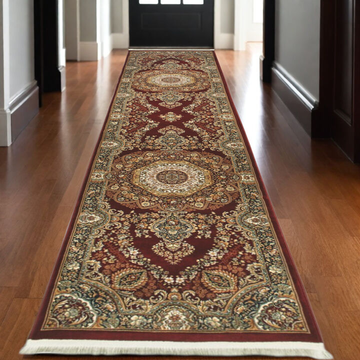 HomeRoots Medallion Runner Rug With Fringe