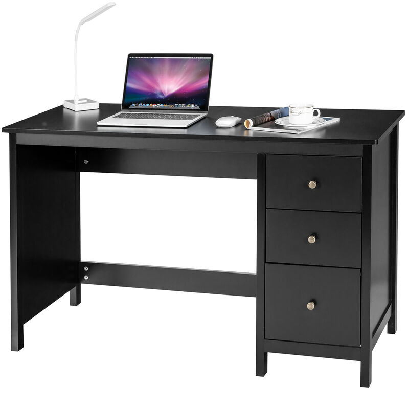 Computer Desk Study Writing Desk Home Office Workstation with 3 Drawers Black