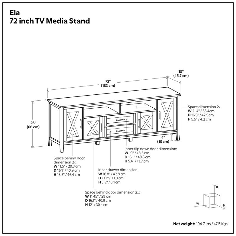 Ela SOLID WOOD 72 inch Wide Transitional TV Media Stand in Smoky Brown For TVs up to 80 inches