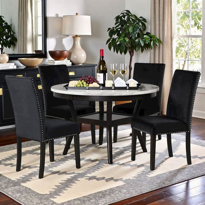 Counter Height Kitchen Table, Round Marble Dining Table in Brown Wood image number 2