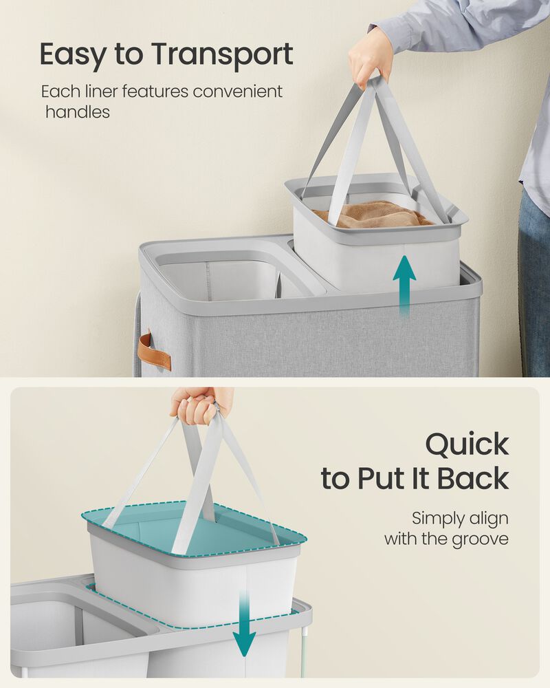 Large Laundry Hamper 44.9 Gal with Lid Handles Dove Grey image number 5