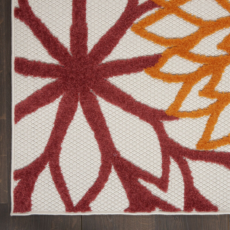 HomeRoots 4' X 6' Red Yellow Green Orange And Ivory Floral Indoor Outdoor Area Rug image number 4
