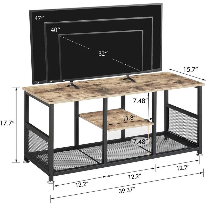 Hivvago Industrial Modern Metal Wood TV Stand with Media Storage Shelf