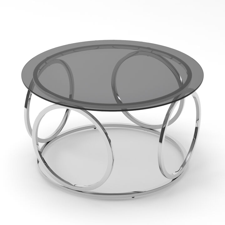 GOODSILO Modern Round Glass Top Coffee Table with Durable Circular Metal Frame Contemporary Accent Center Table for Living Room Office and Lounge Spaces