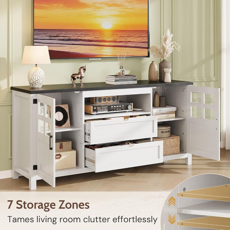 TV Stand for 65 70 75 Inch TVs, Entertainment Center with Adjustable Shelves, 2 Barn Doors and Drawers, Media Cabinet for Living Room, Bedroom image number 5