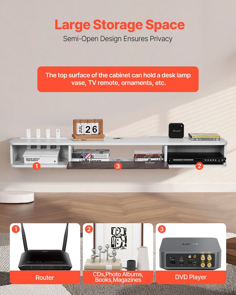 Modern Floating TV Stand 55" &ndash; Wall-Mount Storage Cabinet for DVD & Game Console image number 3