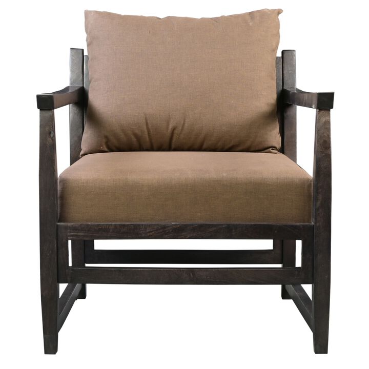Malibu 27 Inch Handcrafted Mango Wood Accent Chair, Fabric