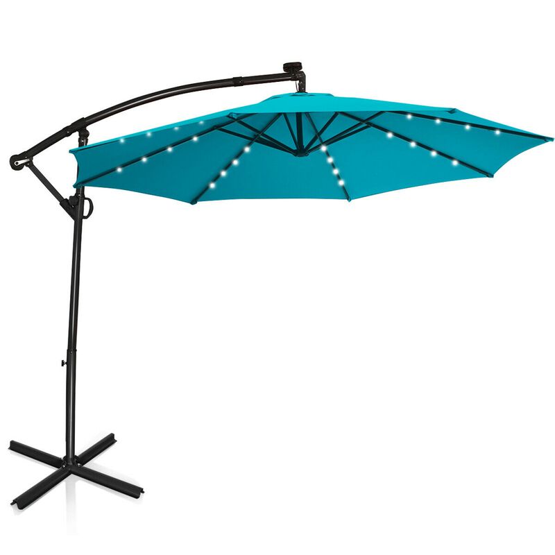 360-Degree Rotating Patio Umbrella &ndash; Solar Powered LED Cantilever Shade (Base Not Included)