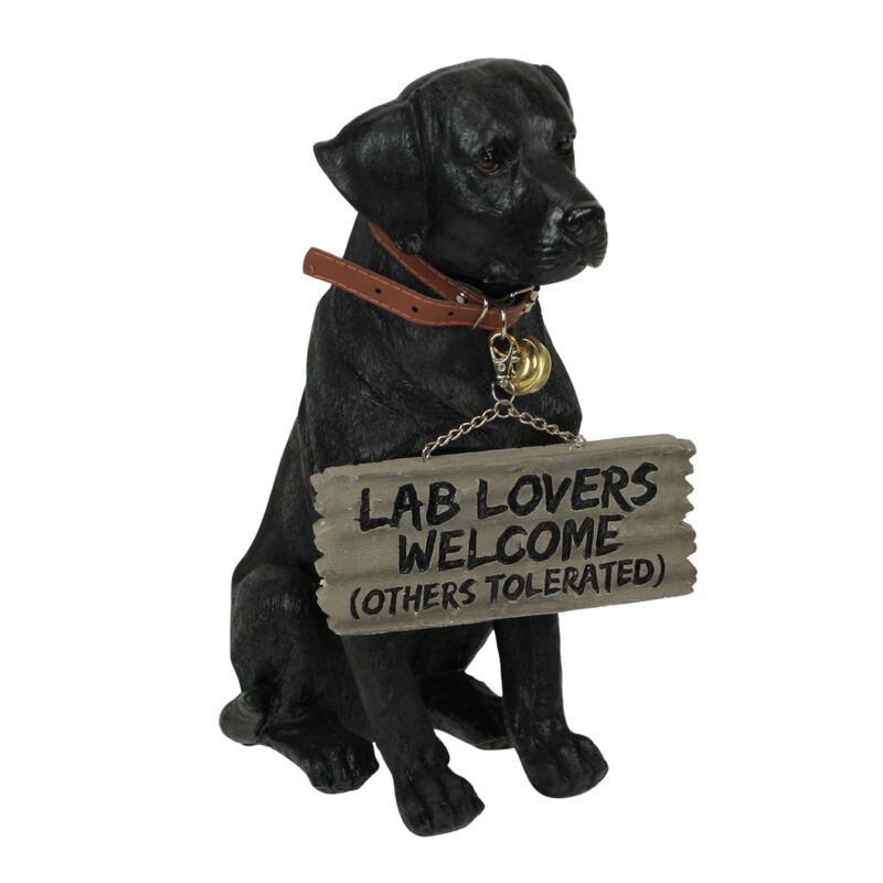 Black Lab Dog Indoor Outdoor Welcome Statue with Reversible Message Sign image number 0
