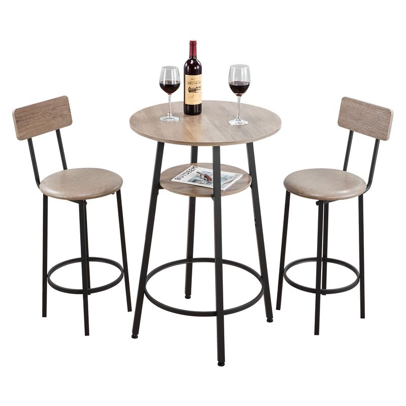 3-Piece Pub Table Set with 2 Chairs for Breakfast Corner image number 4