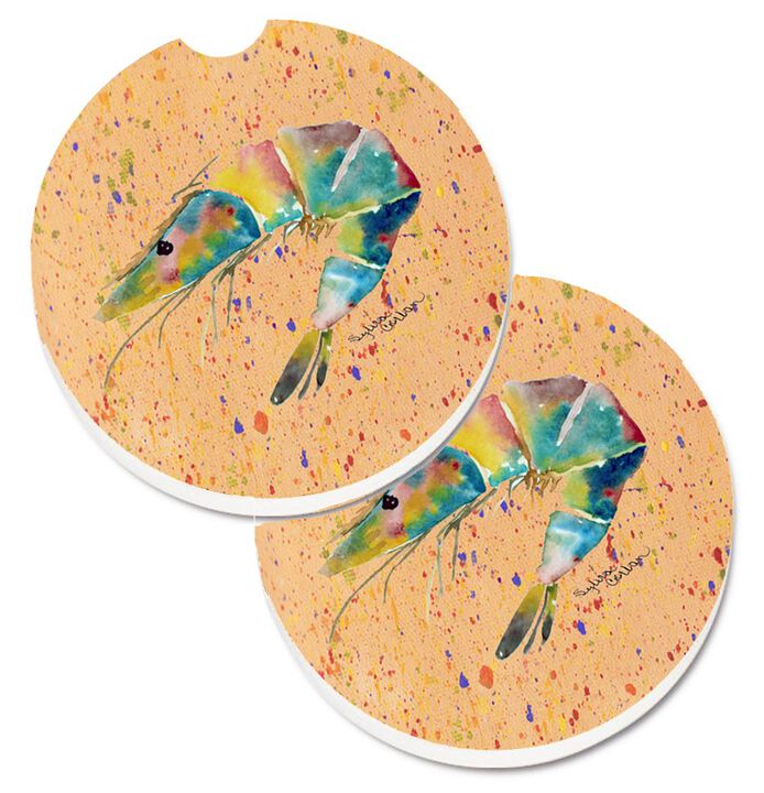 Caroline's Treasures Shrimp Set of 2 Cup Holder Car Coasters 8469CARC, 2.56, Multicolor