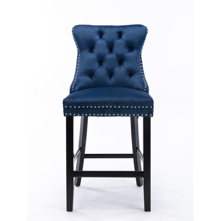 Streamdale Blue Velvet Button Tufted Barstools with Chrome Trim (Set of 2)