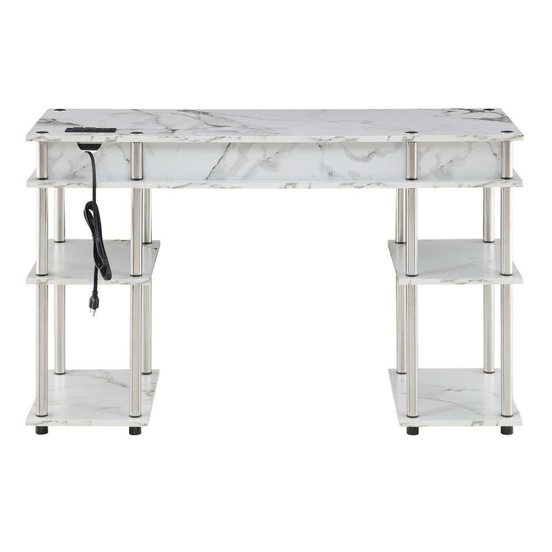 Convenience Concepts Designs2Go No Tools Student Desk With Charging Station, White Marble