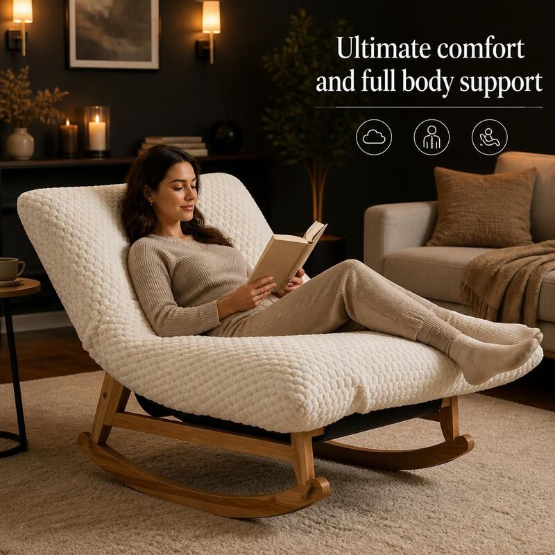 GOODSILO Armless Bean Bag Rocking Chair with Solid Wood Frame, Casual Single Lazy Sofa with Backrest for Living Room and Bedroom Seating image number 4