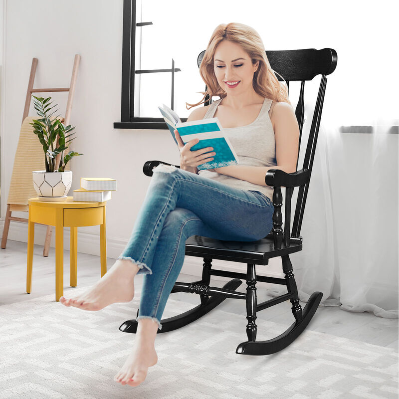 Rocking Chair with Solid Wooden Frame for Garden and Patio, Comfortable Outdoor Seating