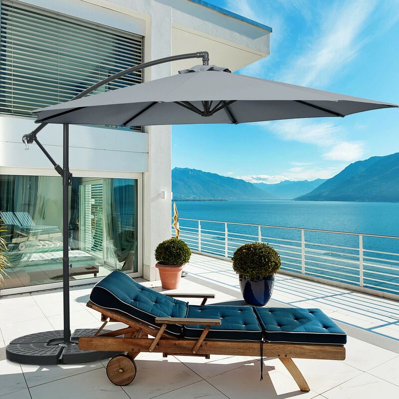 Mondawe 10 Feet Offset Umbrella with 8 Ribs Cantilever and Cross Base