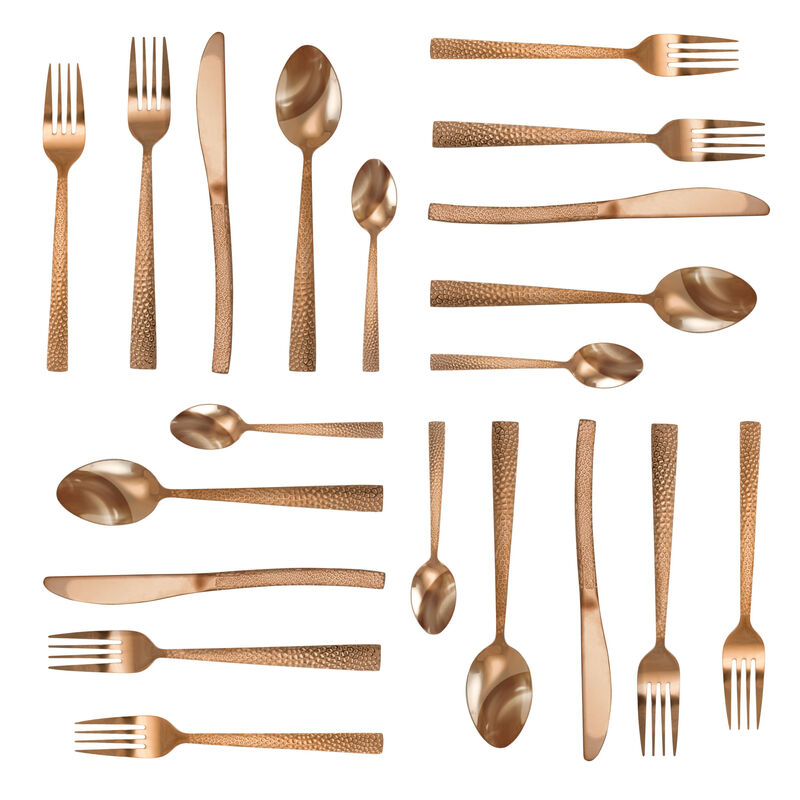 MegaChef Baily 20 Piece Flatware Utensil Set, Stainless Steel Silverware Metal Service for 4 in Rose Gold