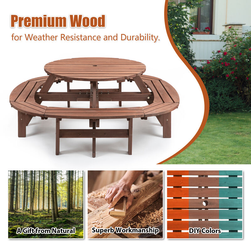 TATEUS 10-12-person Round Outdoor Wooden Picnic Table image number 4