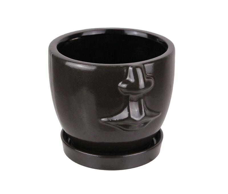 Brown Ceramic Face Planter Decorative Flower Pot Hand Painted Plant Holder Decor image number 0
