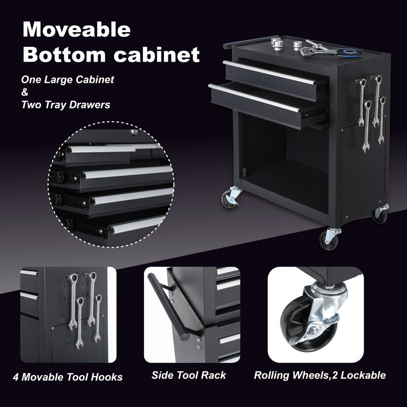 ELEMENT ACE 8-Drawer Rolling Tool Storage Cabinet, 2-in-1 Detachable Top Tool Box with Lockable Wheels, Side Hooks, Locking Mechanism for Garage and Workspace Organization image number 3