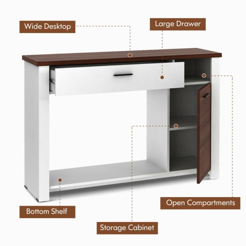 Hivvago 48 Inch Console Table with Drawer and Cabinet