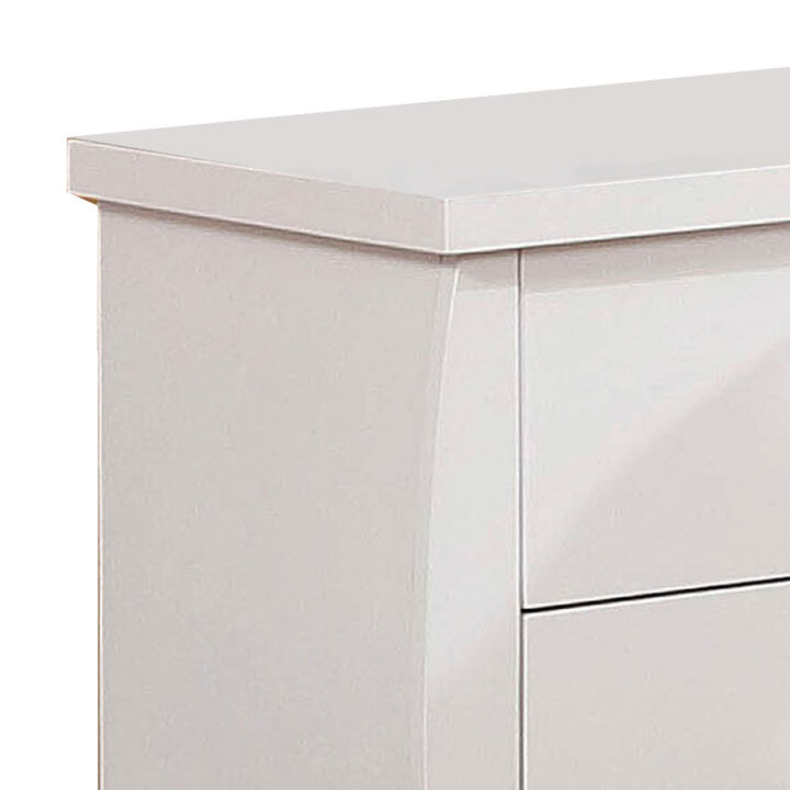 Wooden Nightstand with 2 Drawers and Curved Sides, White-Benzara