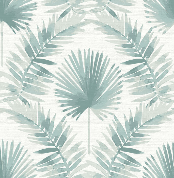 Calla Teal Painted Palm Wallpaper