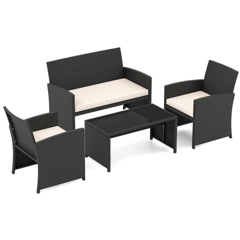 Outdoor 4 Piece Patio Furniture Set with Removable Cushions and Tempered Glass Table Top image number 0