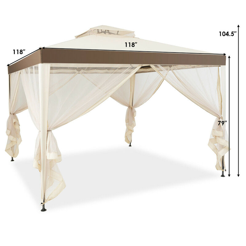 Outdoor Patio Gazebo with Insect Netting and Ventilated Double-Tier Roof