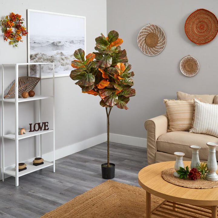 Hivvago 6 Feet Autumn Fiddle Leaf Artificial Tree