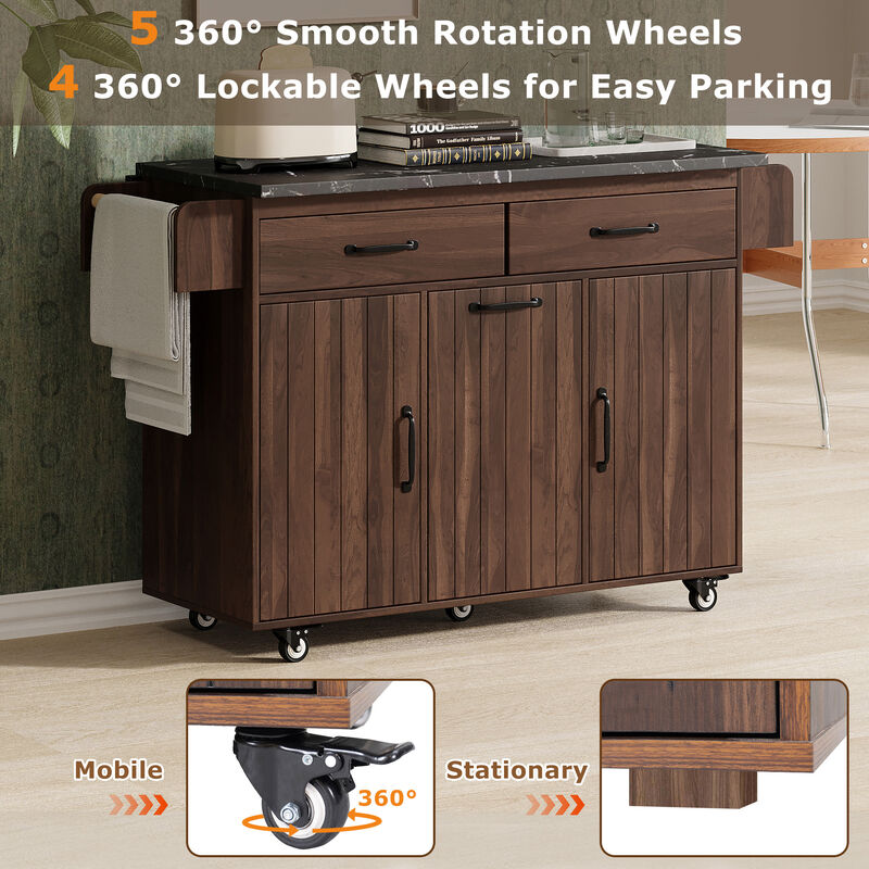 Merax Rolling Kitchen Island with Tilt-Out Trash Cabinet, Drop Leaf, 2 Drawers, 2 Cabinets image number 5