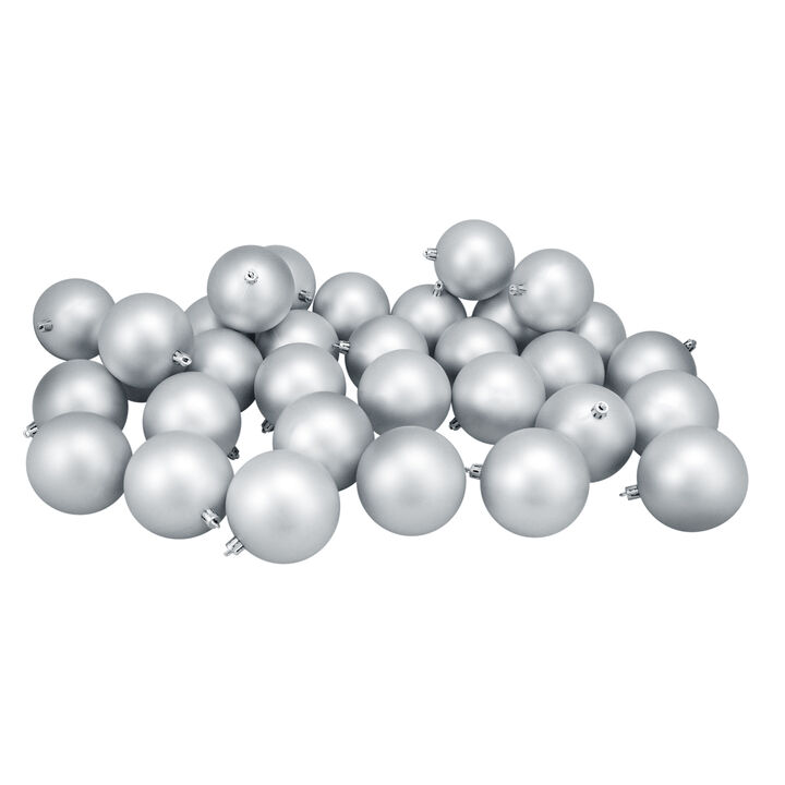 32ct Matte Silver Shatterproof Christmas Ball Ornaments 3.25" (80mm)