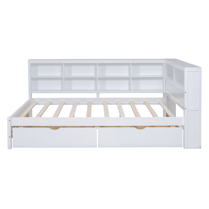 Merax White Wooden Daybed with Double-Tier Storage Shelf