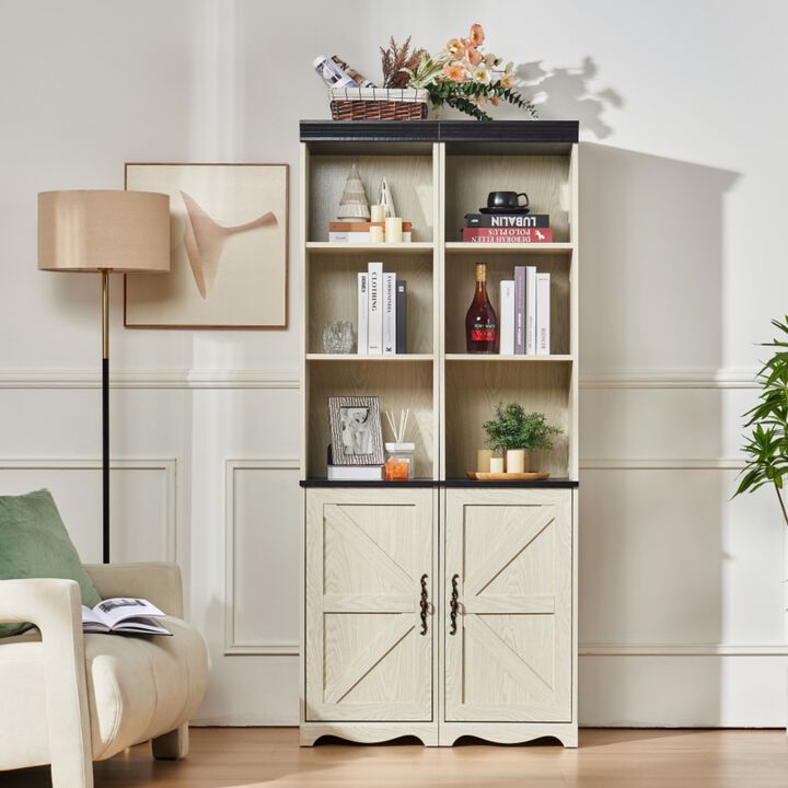 Gitzam Farmhouse Tall Storage Cabinet Barn‑Door 2‑Pack Combo Unit