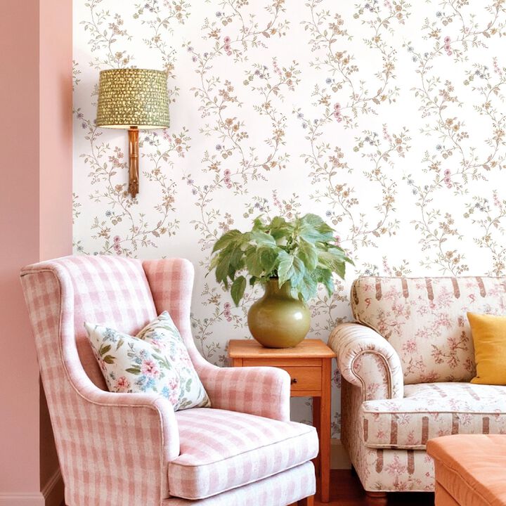 Blooming Garden Floral Beige Wallpaper 8355