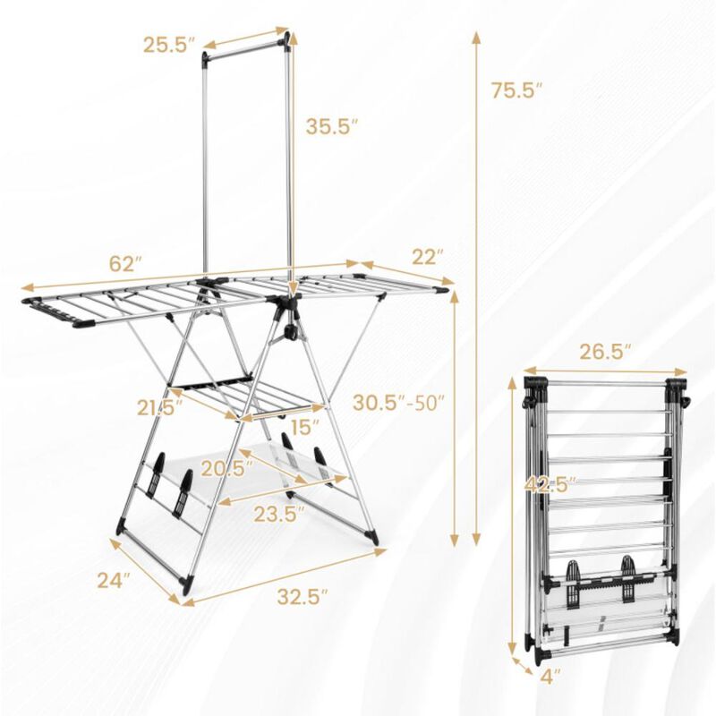 Hivvago Clothes Drying Rack with 6-Level Adjustable Height