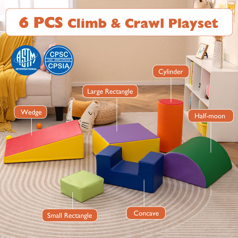 6-Piece Modular Foam Climbing Play Blocks for Toddlers &ndash; Indoor Activity Set