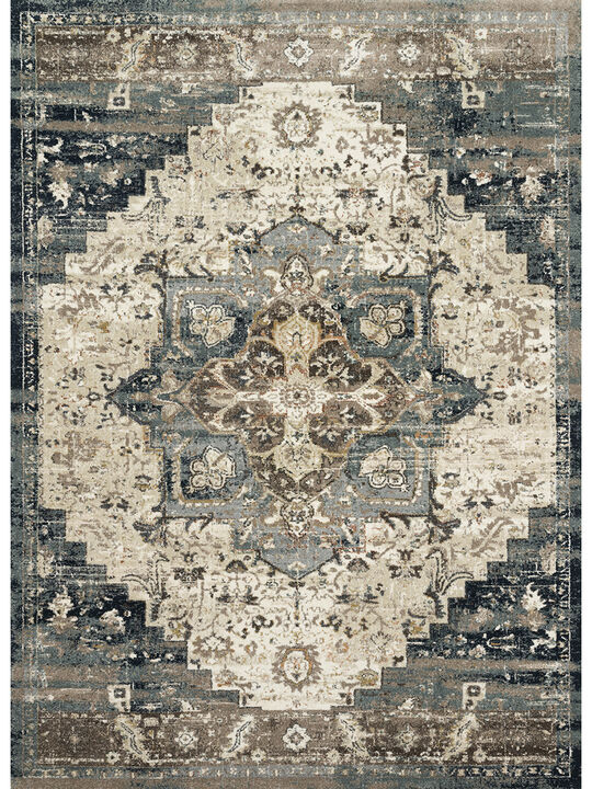 James JAE05 Taupe/Marine 18" x 18" Sample Rug by Magnolia Home by Joanna Gaines