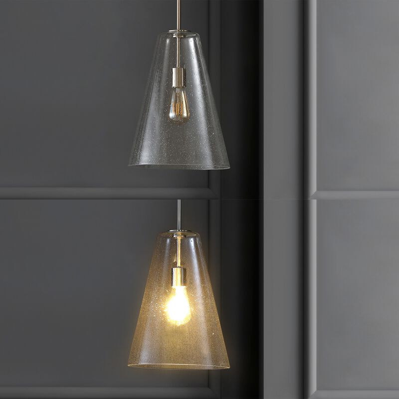 Arlo 1-Light Mid-Century Modern Iron/Seeded Glass LED Pendant