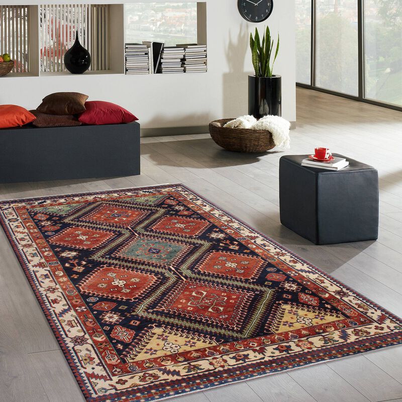 Pasargad Home Kazak Hand-Knotted Navy Wool Area Rug- 6' 8'' X 10' 3'' image number 5