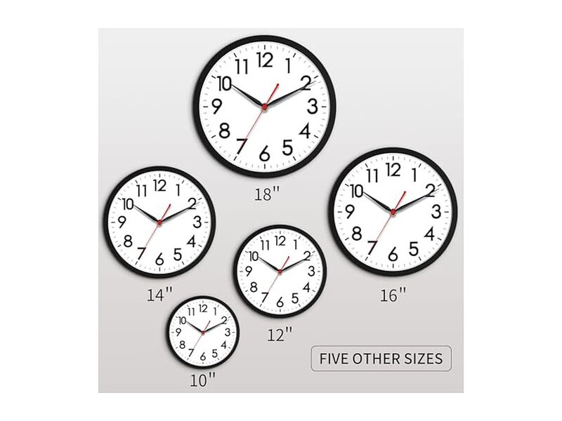 Classic Black Wall Clock 18 Inch Silent Non Ticking Battery Operated image number 2